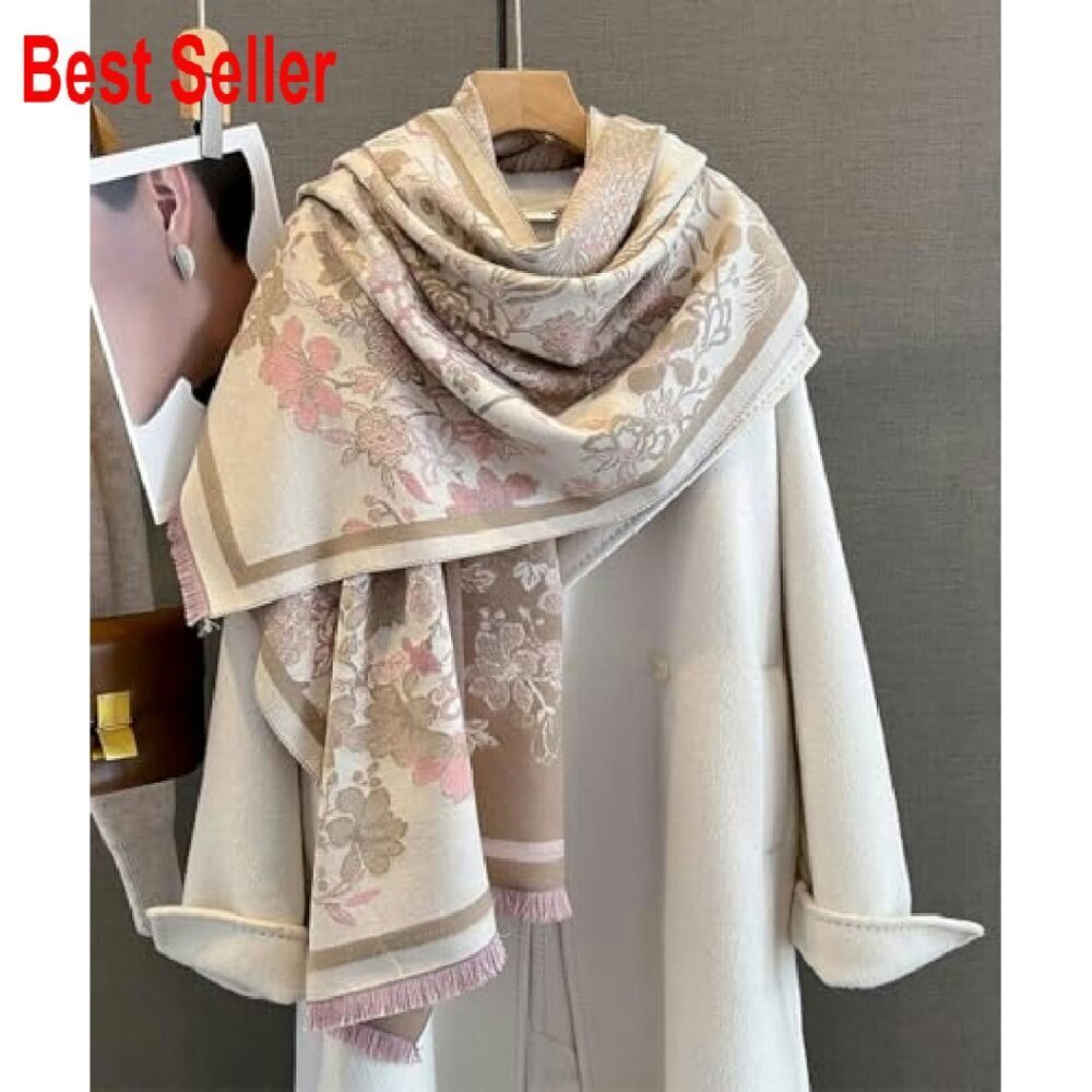 Oversized Cashmere Feel Shawl Reversible Floral Pattern Winter Warm Wraps - Picture 7 of 8
